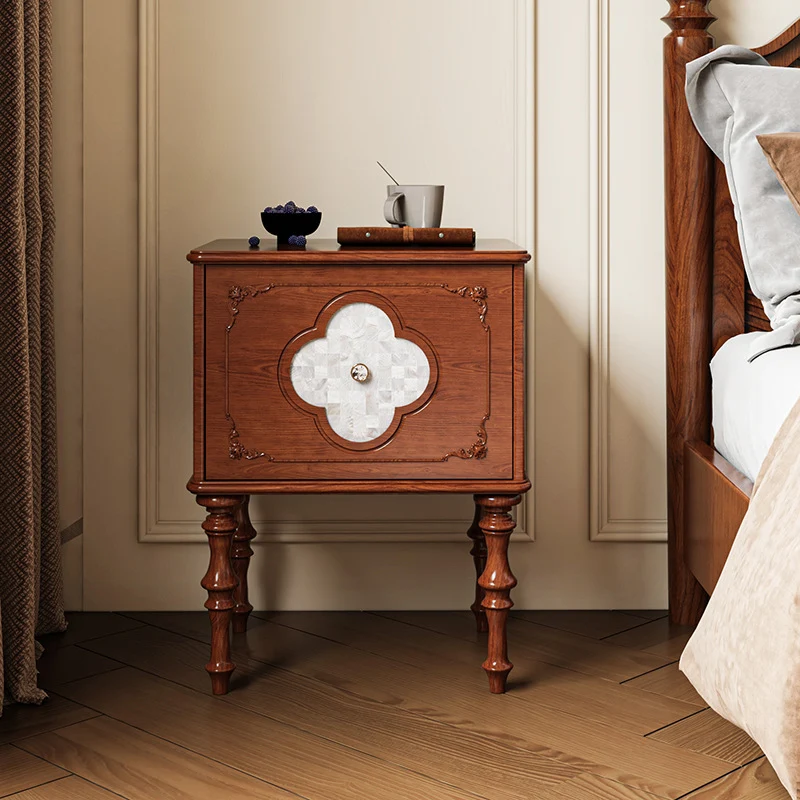 Traditional French Square Ash Wood Solid Wood Plywood Pine Wood Nightstand 1-Drawer For Bedroom