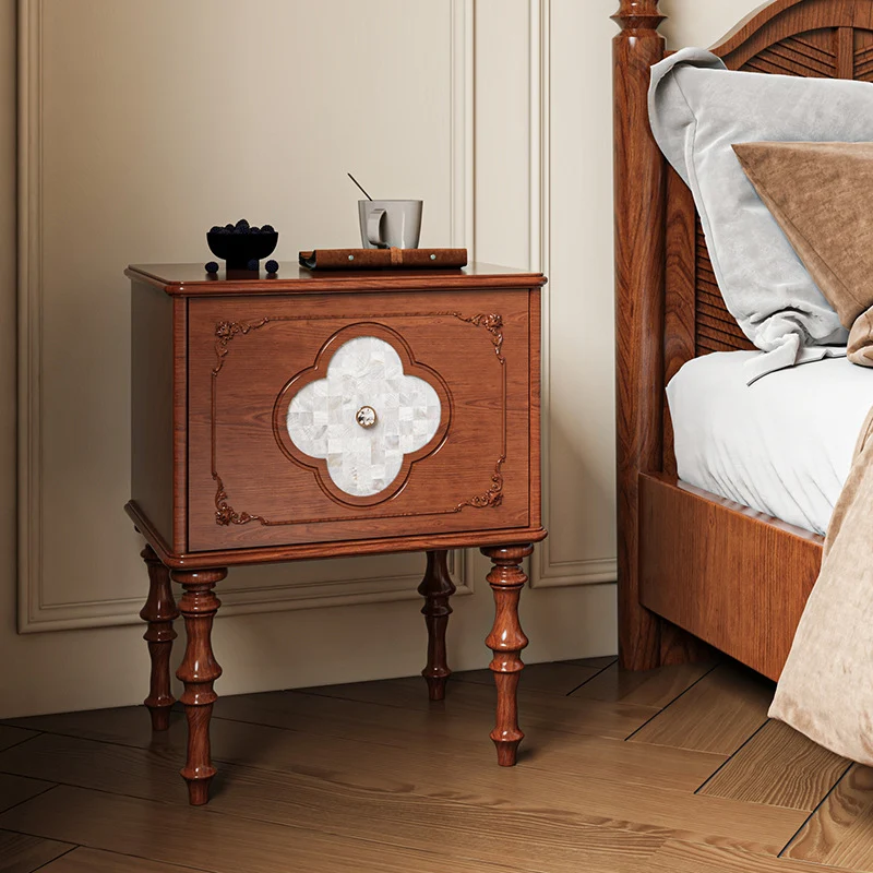 Traditional French Square Ash Wood Solid Wood Plywood Pine Wood Nightstand 1-Drawer For Bedroom