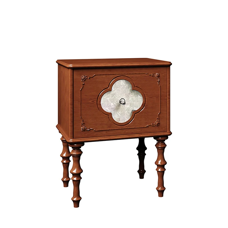 Traditional French Square Ash Wood Solid Wood Plywood Pine Wood Nightstand 1-Drawer For Bedroom