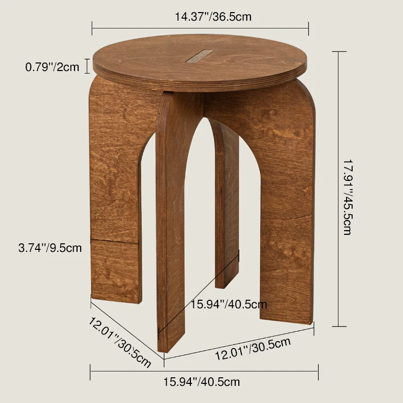Contemporary Retro Round Birch Wood Marine Board Versatile Low Stool For Living Room & Bedroom & Entryway