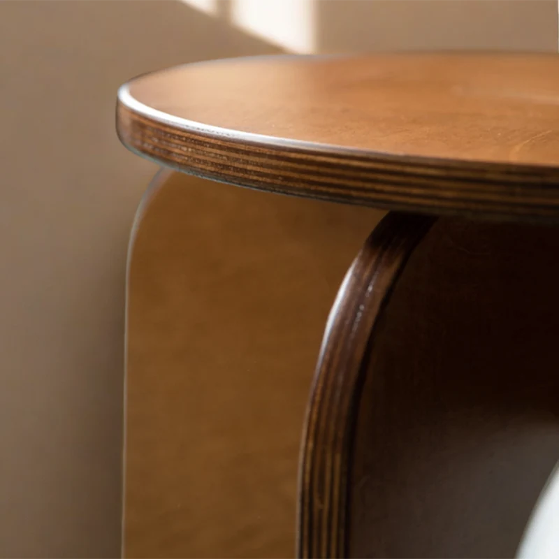Contemporary Retro Round Birch Wood Marine Board Versatile Low Stool For Living Room & Bedroom & Entryway