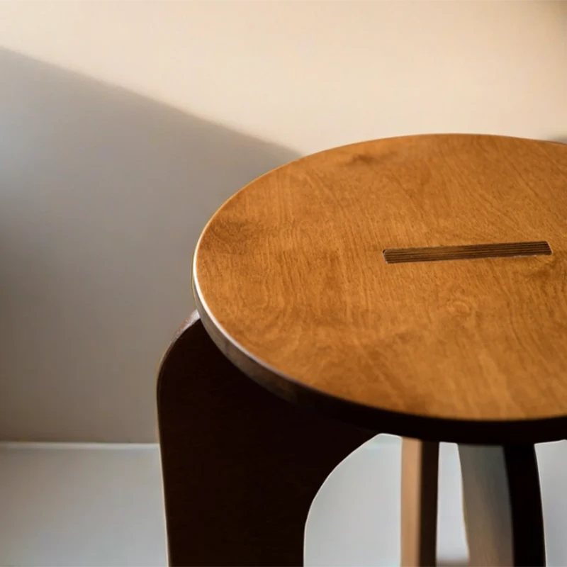 Contemporary Retro Round Birch Wood Marine Board Versatile Low Stool For Living Room & Bedroom & Entryway