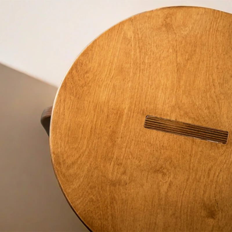 Contemporary Retro Round Birch Wood Marine Board Versatile Low Stool For Living Room & Bedroom & Entryway