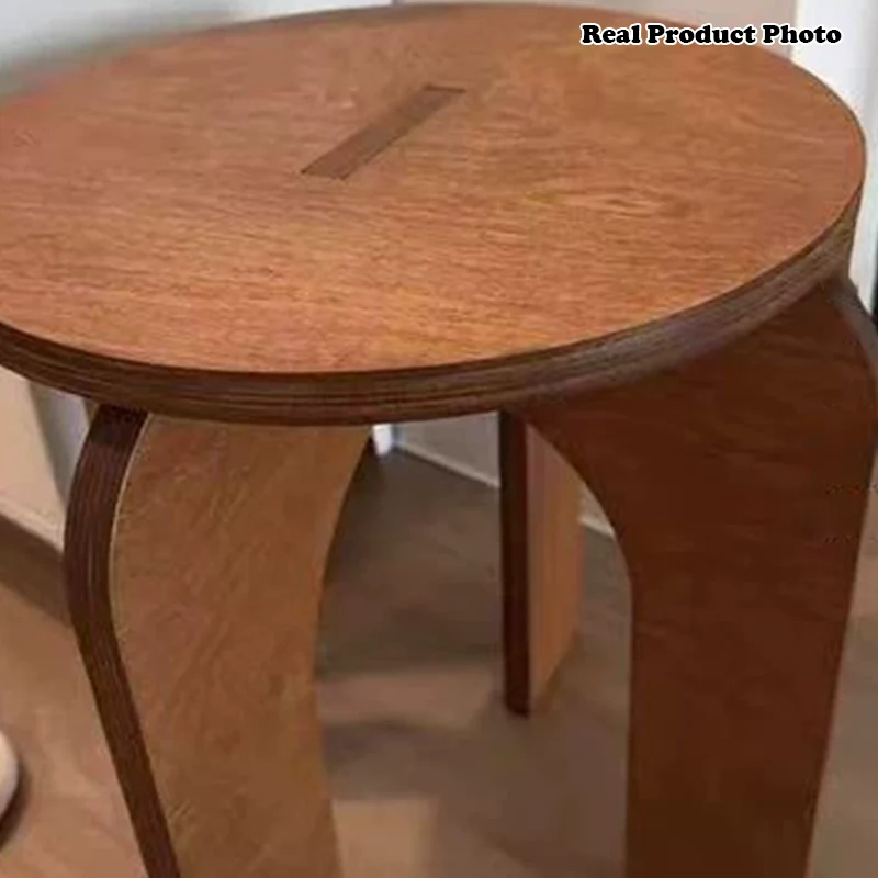 Contemporary Retro Round Birch Wood Marine Board Versatile Low Stool For Living Room & Bedroom & Entryway
