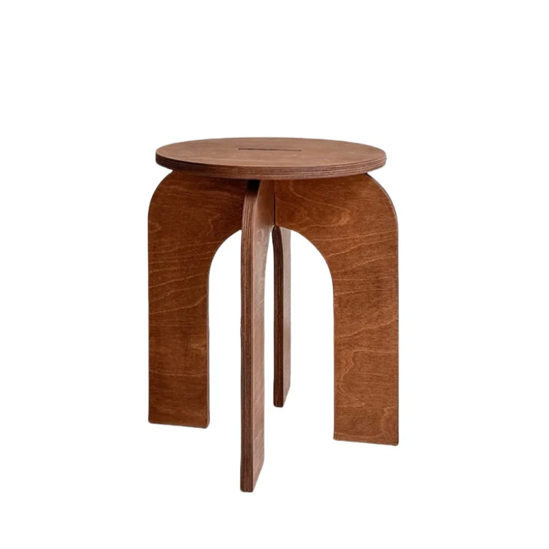 Contemporary Retro Round Birch Wood Marine Board Versatile Low Stool For Living Room & Bedroom & Entryway