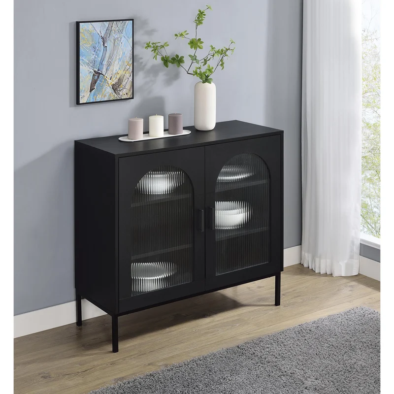 Coaster Furniture Jess 950420 2-door Arched Fluted Glass Accent Cabinet - Black