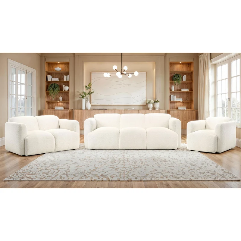 Coaster Furniture Dorset 509811 Fabric Upholstered Round Track Arm Sofa - White