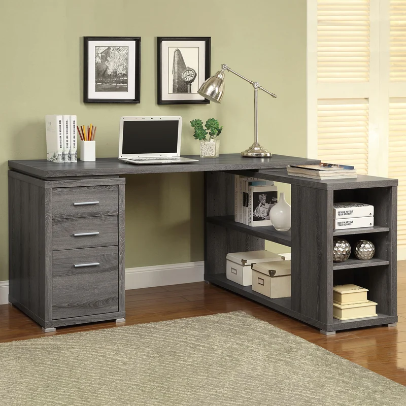 Coaster Furniture Yvette 800518 60-inch 3-Drawer L-Shape Computer Desk - Weathered Grey