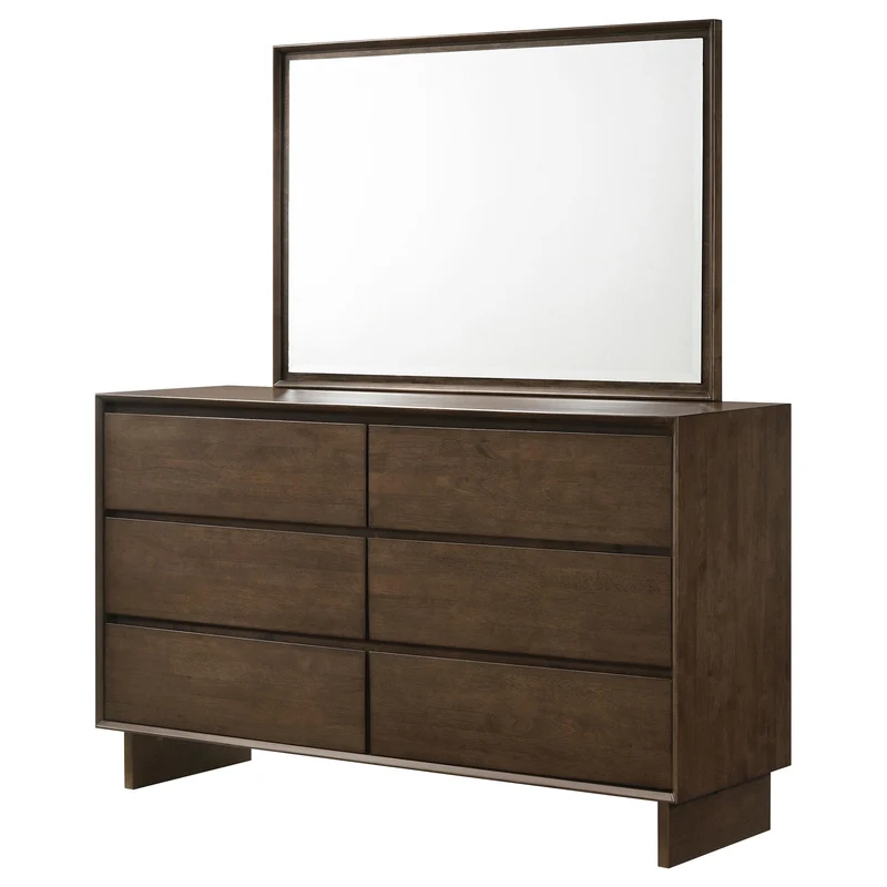 Coaster Furniture Glenwood 225013M 6-Drawer Dresser and Mirror - Warm Brown