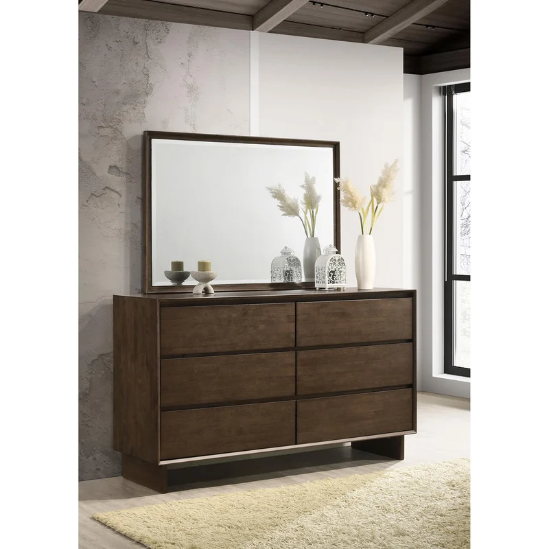 Coaster Furniture Glenwood 225013M 6-Drawer Dresser and Mirror - Warm Brown
