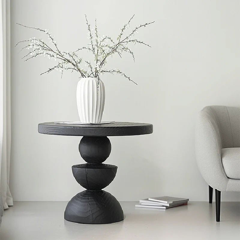 Contemporary Creative Sculptural Art-Inspired Solid Wood Round Side Table For Living Room