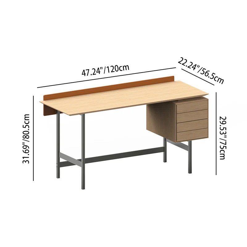 Modern Minimalist White Oak Veneer Solid Wood Plywood Desk With 2 Drawers For Home Office