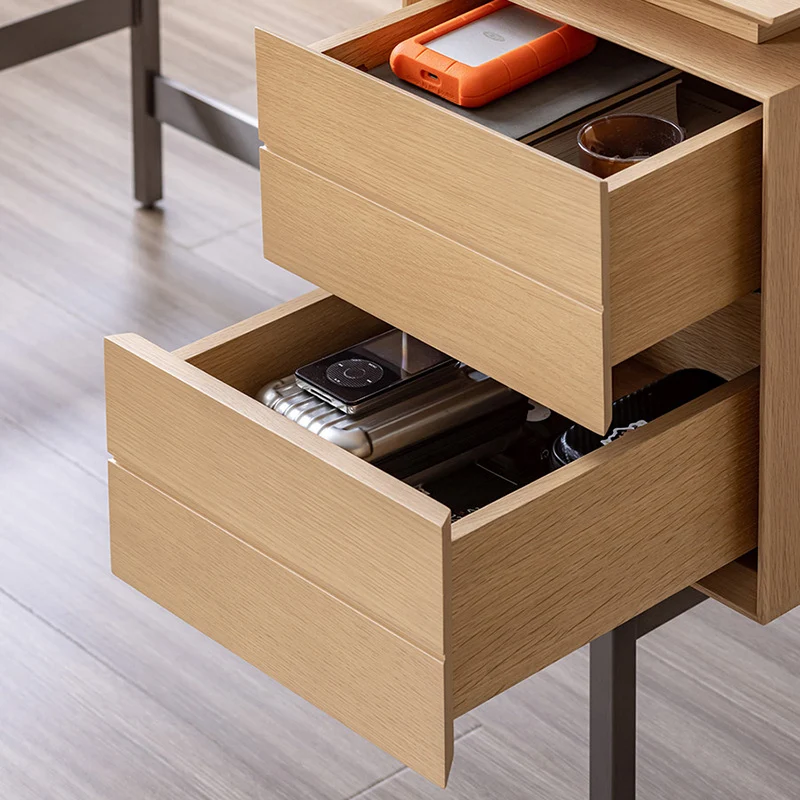 Modern Minimalist White Oak Veneer Solid Wood Plywood Desk With 2 Drawers For Home Office