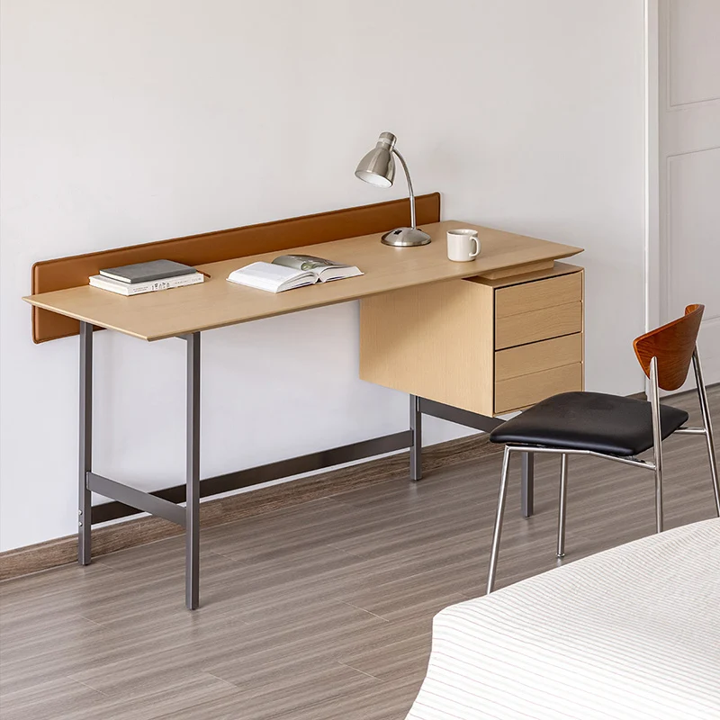 Modern Minimalist White Oak Veneer Solid Wood Plywood Desk With 2 Drawers For Home Office