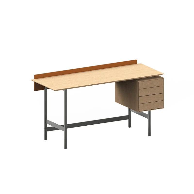 Modern Minimalist White Oak Veneer Solid Wood Plywood Desk With 2 Drawers For Home Office