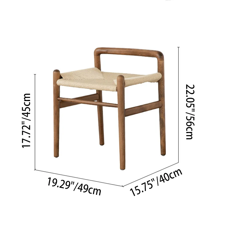 Traditional Chinese Kraft Paper Rope Rubberwood Square Cylindrical Low Stool With Backrest For Living Room