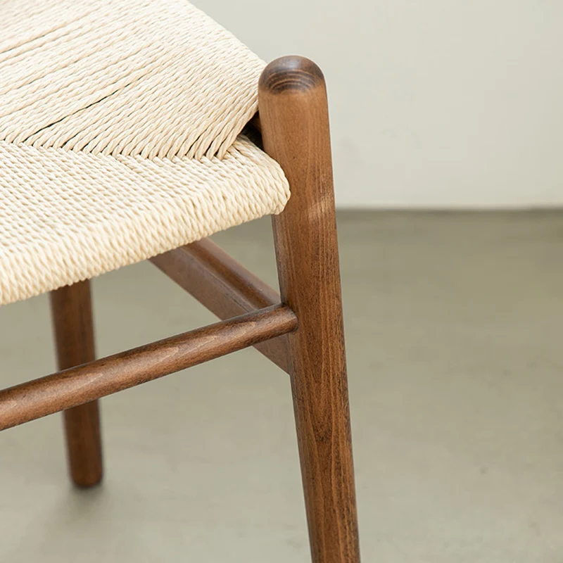 Traditional Chinese Kraft Paper Rope Rubberwood Square Cylindrical Low Stool With Backrest For Living Room