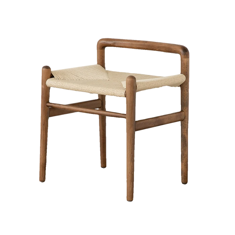 Traditional Chinese Kraft Paper Rope Rubberwood Square Cylindrical Low Stool With Backrest For Living Room
