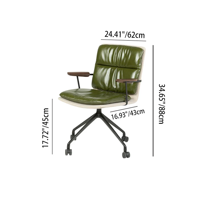 Modern Luxury Genuine Leather Solid Wood Aluminum Alloy Ergonomic Desk Chair With Swivel & Mobility For Home Office And Bedroom