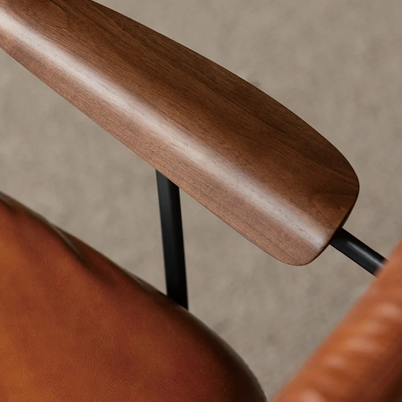 Modern Luxury Genuine Leather Solid Wood Aluminum Alloy Ergonomic Desk Chair With Swivel & Mobility For Home Office And Bedroom