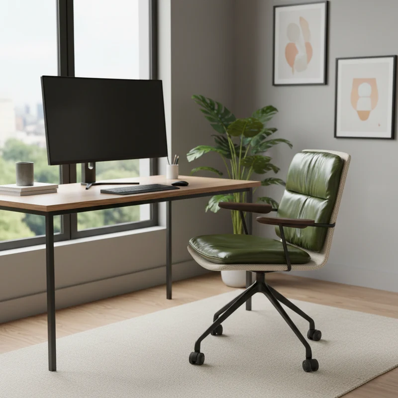 Modern Luxury Genuine Leather Solid Wood Aluminum Alloy Ergonomic Desk Chair With Swivel & Mobility For Home Office And Bedroom