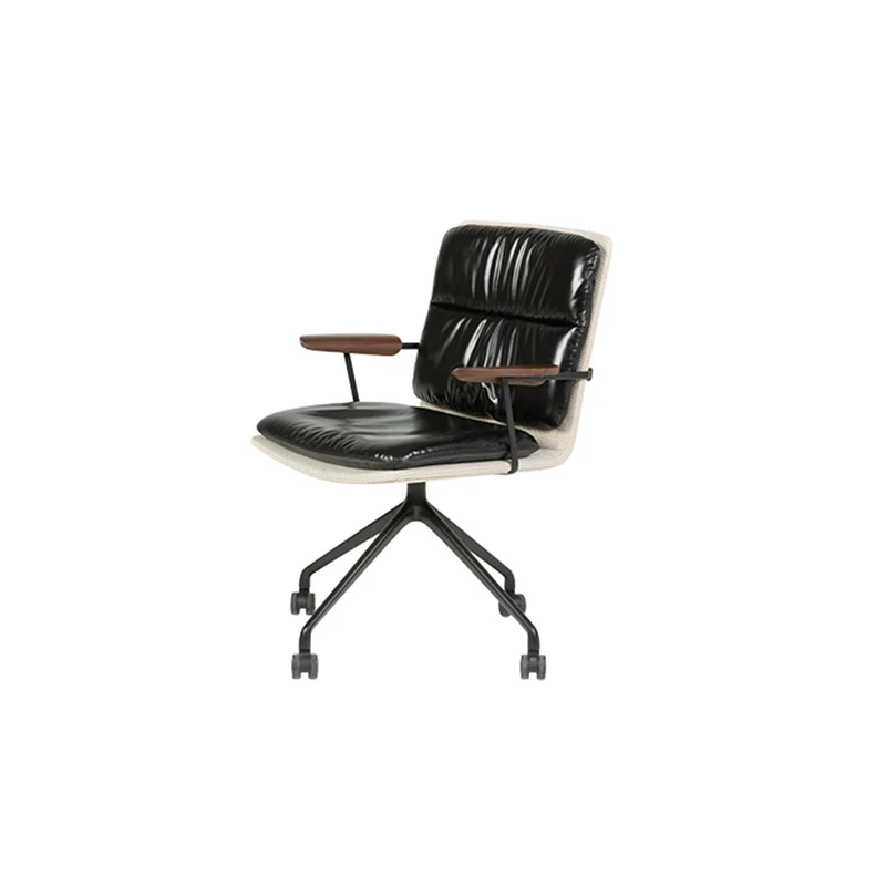 Modern Luxury Genuine Leather Solid Wood Aluminum Alloy Ergonomic Desk Chair With Swivel & Mobility For Home Office And Bedroom