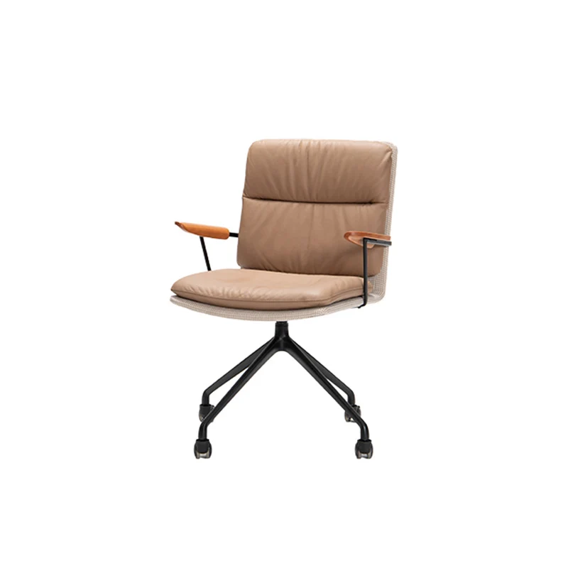 Modern Luxury Genuine Leather Solid Wood Aluminum Alloy Ergonomic Desk Chair With Swivel & Mobility For Home Office And Bedroom