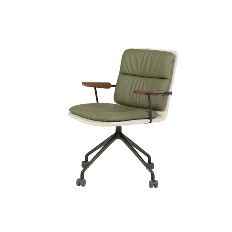 Modern Luxury Genuine Leather Solid Wood Aluminum Alloy Ergonomic Desk Chair With Swivel & Mobility For Home Office And Bedroom