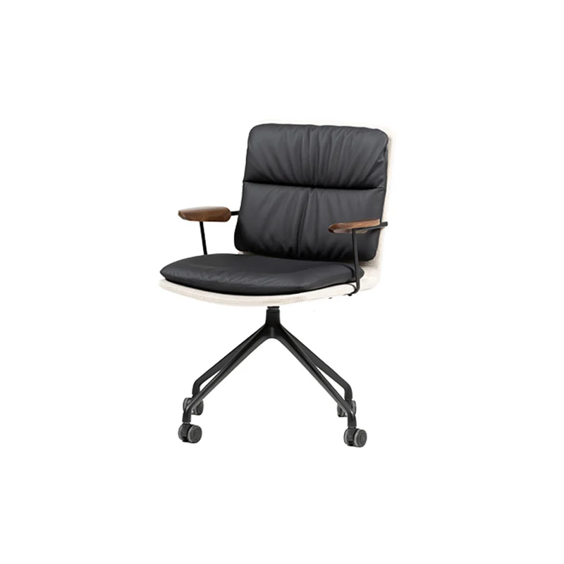 Modern Luxury Genuine Leather Solid Wood Aluminum Alloy Ergonomic Desk Chair With Swivel & Mobility For Home Office And Bedroom