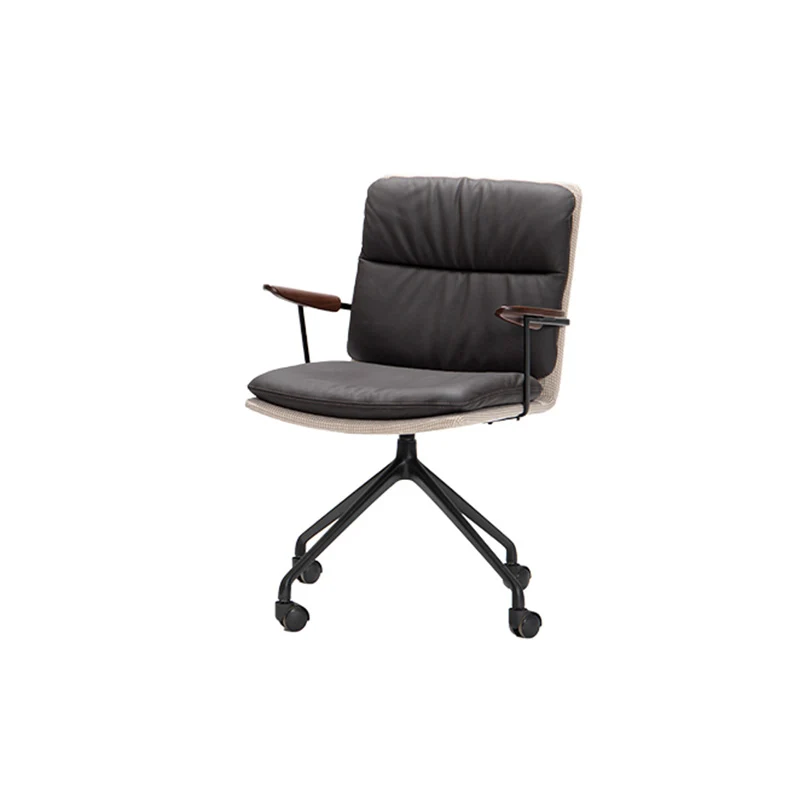 Modern Luxury Genuine Leather Solid Wood Aluminum Alloy Ergonomic Desk Chair With Swivel & Mobility For Home Office And Bedroom