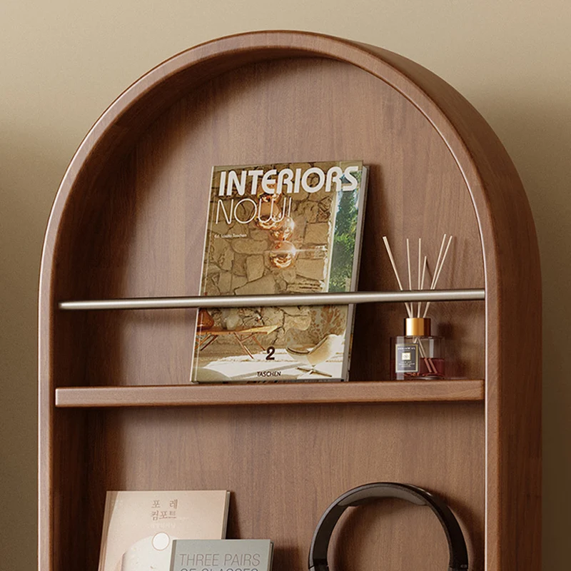 Modern Mid-Century Rubberwood Plywood Stainless Steel Ellipse Bookshelf 360° Rotating Full-Length Mirror For Living Room