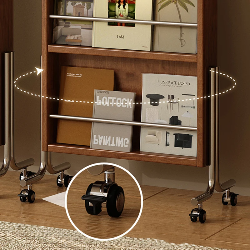 Modern Mid-Century Rubberwood Plywood Stainless Steel Ellipse Bookshelf 360° Rotating Full-Length Mirror For Living Room