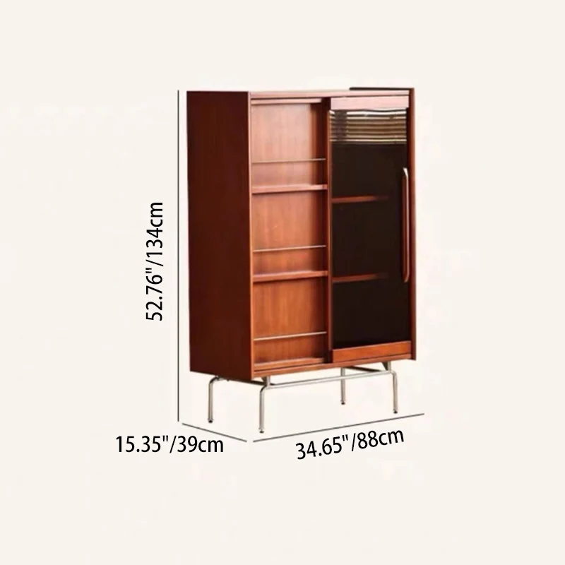 Contemporary Retro Pine Wood Stainless Steel Glass Rectangular Bookshelf 7/8-Cabinet Removable Baffle For Living Room