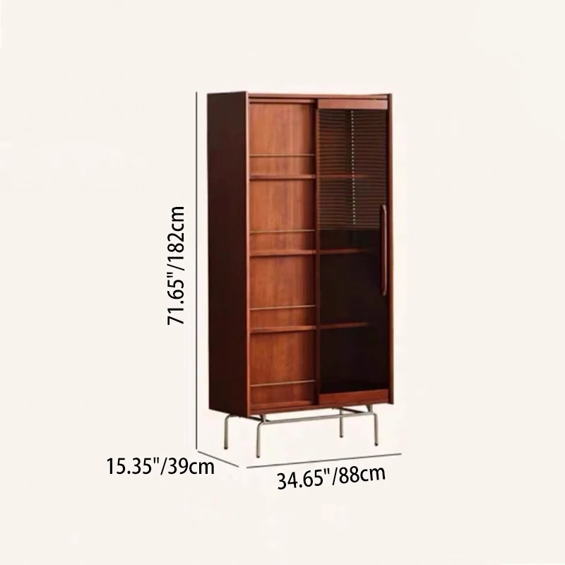 Contemporary Retro Pine Wood Stainless Steel Glass Rectangular Bookshelf 7/8-Cabinet Removable Baffle For Living Room