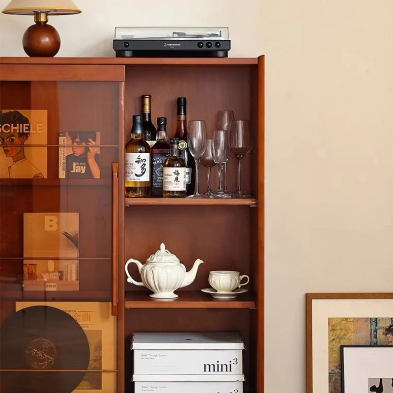 Contemporary Retro Pine Wood Stainless Steel Glass Rectangular Bookshelf 7/8-Cabinet Removable Baffle For Living Room