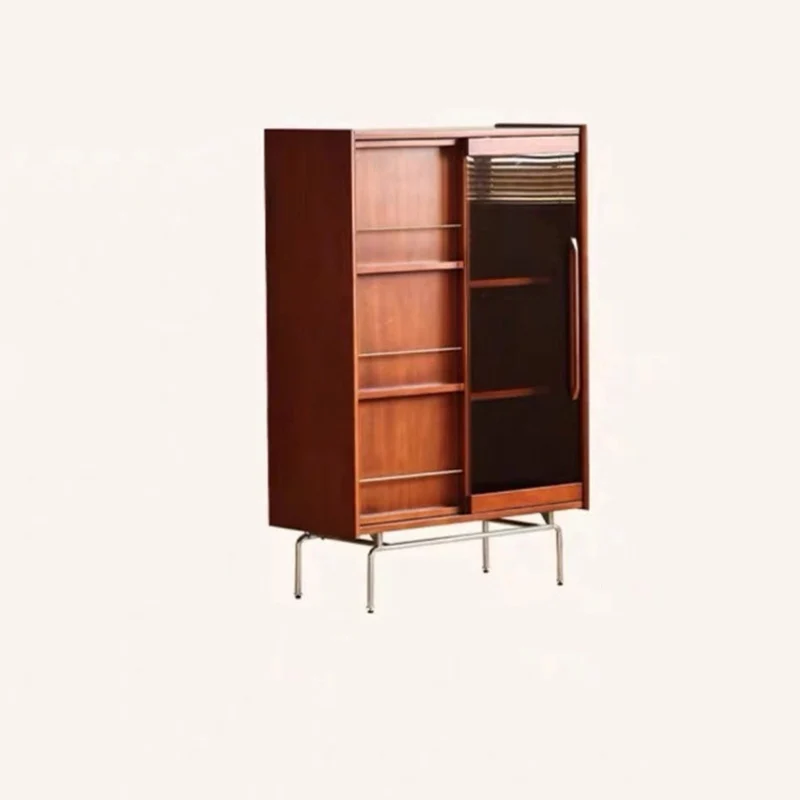 Contemporary Retro Pine Wood Stainless Steel Glass Rectangular Bookshelf 7/8-Cabinet Removable Baffle For Living Room
