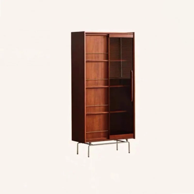 Contemporary Retro Pine Wood Stainless Steel Glass Rectangular Bookshelf 7/8-Cabinet Removable Baffle For Living Room