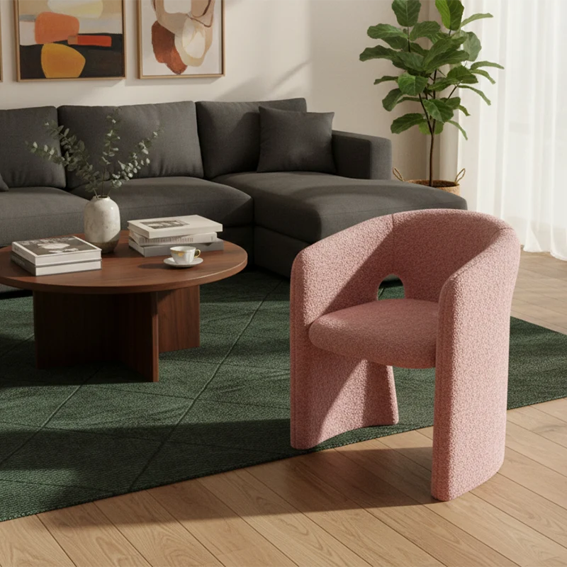 Modern Luxury Steel & Plywood H-Shaped Sherpa Fabric Upholstered Accent Chair With Backrest Armrest For Living Room & Bedroom