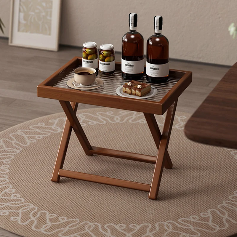 Modern Minimalist Nan Bamboo MDF Acrylic X-Shaped Stable Support Side Table With Foldable & Detachable Design For Living Room