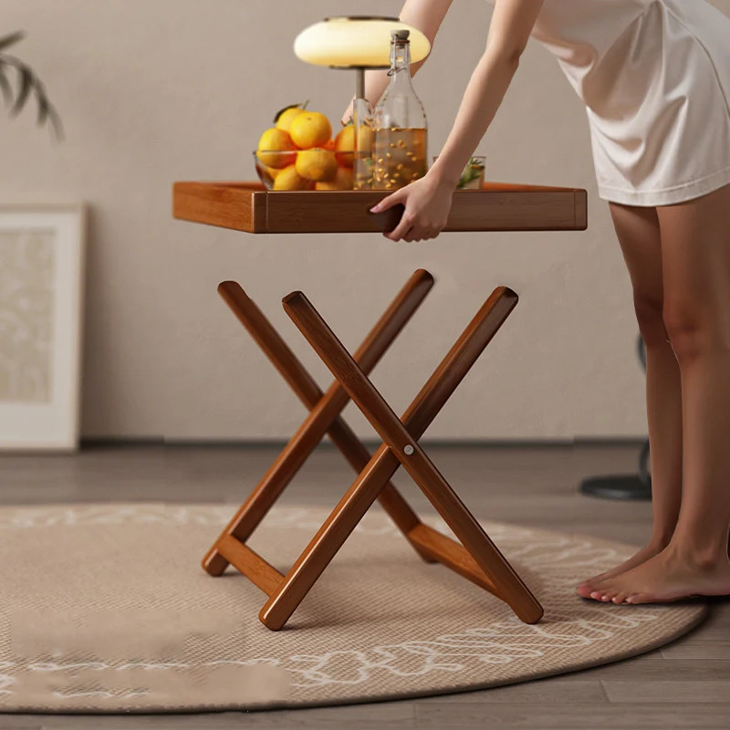 Modern Minimalist Nan Bamboo MDF Acrylic X-Shaped Stable Support Side Table With Foldable & Detachable Design For Living Room