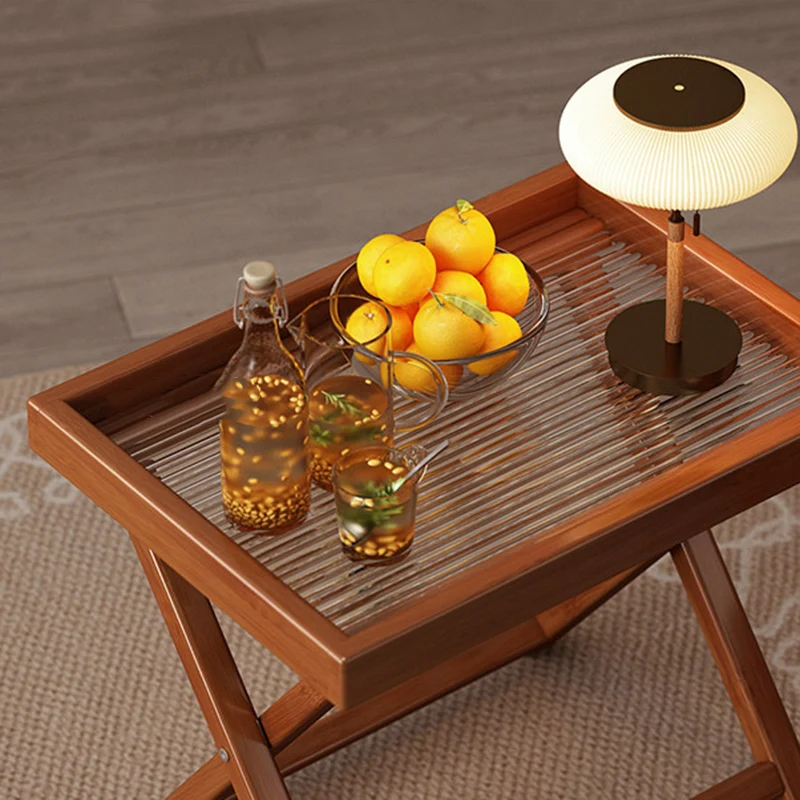 Modern Minimalist Nan Bamboo MDF Acrylic X-Shaped Stable Support Side Table With Foldable & Detachable Design For Living Room