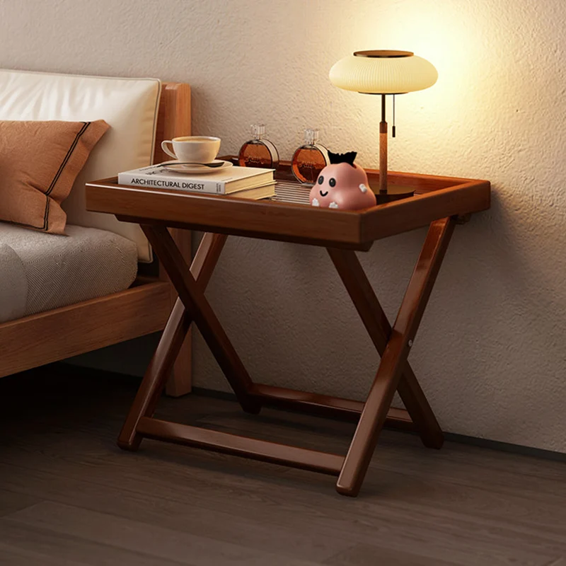 Modern Minimalist Nan Bamboo MDF Acrylic X-Shaped Stable Support Side Table With Foldable & Detachable Design For Living Room