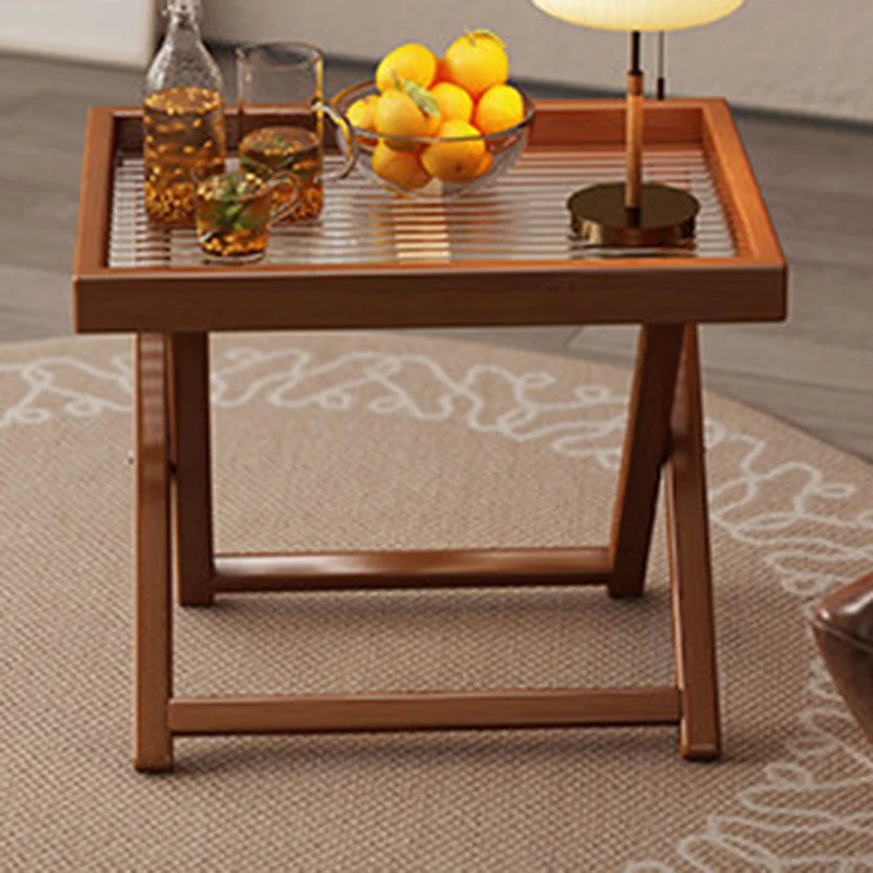 Modern Minimalist Nan Bamboo MDF Acrylic X-Shaped Stable Support Side Table With Foldable & Detachable Design For Living Room