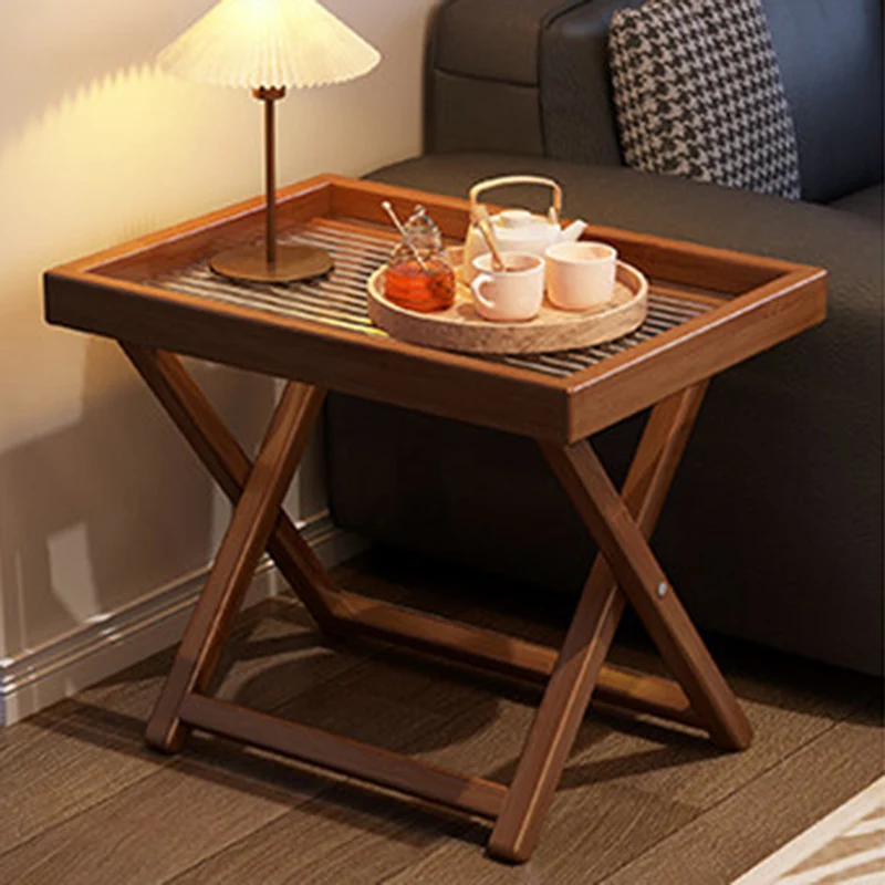 Modern Minimalist Nan Bamboo MDF Acrylic X-Shaped Stable Support Side Table With Foldable & Detachable Design For Living Room
