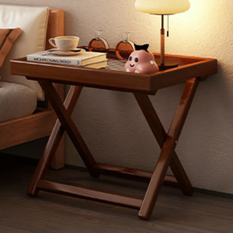 Modern Minimalist Nan Bamboo MDF Acrylic X-Shaped Stable Support Side Table With Foldable & Detachable Design For Living Room