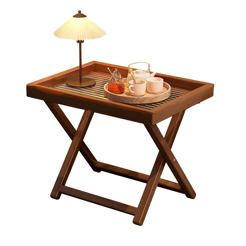 Modern Minimalist Nan Bamboo MDF Acrylic X-Shaped Stable Support Side Table With Foldable & Detachable Design For Living Room