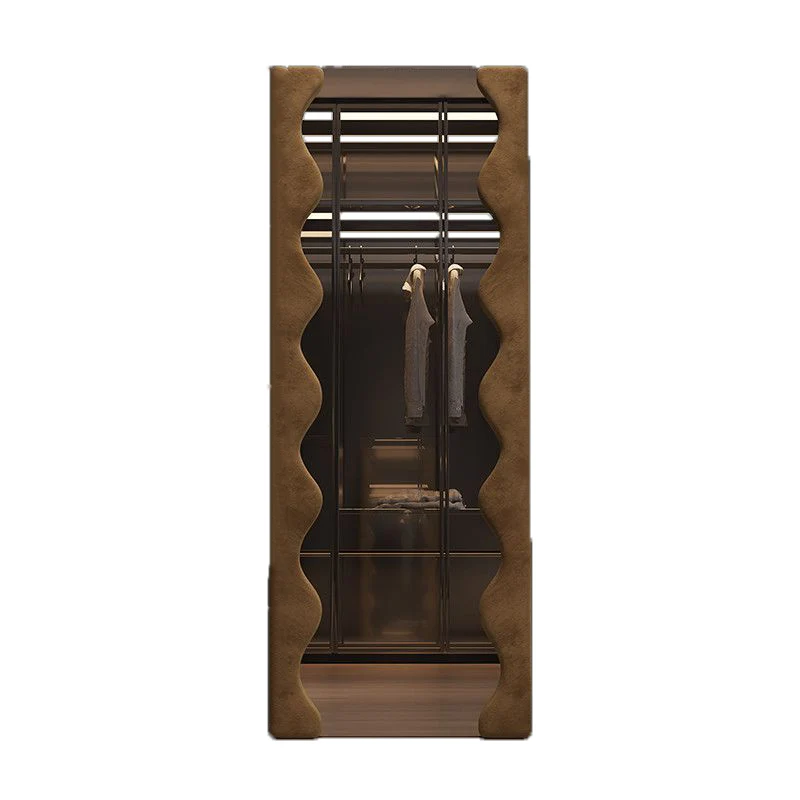 Modern Minimalist Rectangular Wave-Edge Design Medium Density Fiberboard Velvet Glass Wall Mirror Leaning Full-Length Floor Mirror For Bedroom