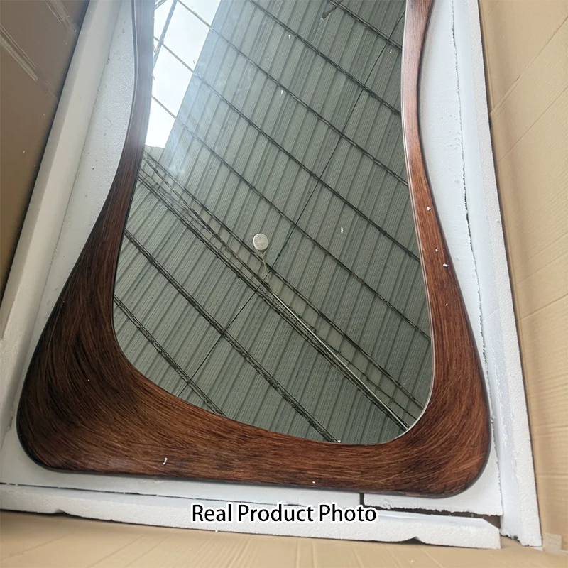 Contemporary Scandinavian Rectangular Rounded-Edge Design Rubberwood Medium Density Fiberboard Tempered Glass Wall Mirror Leaning Full-Length Floor Mirror For Bedroom