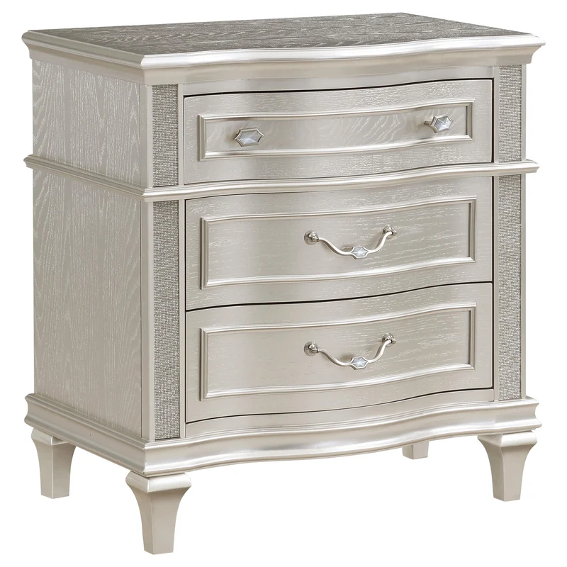 Coaster Furniture Evangeline 223392 3-Drawer Nightstand - Silver Oak