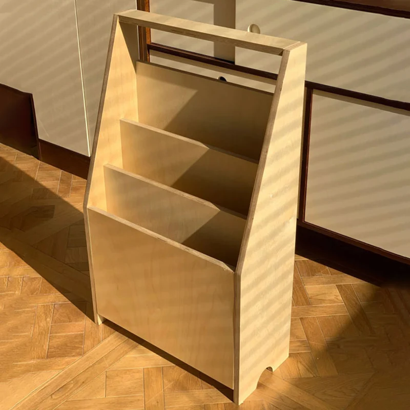 Contemporary Nordic Birch Plywood Trapezoid Bookshelf With 3-Tier Storage For Living Room & Home Office